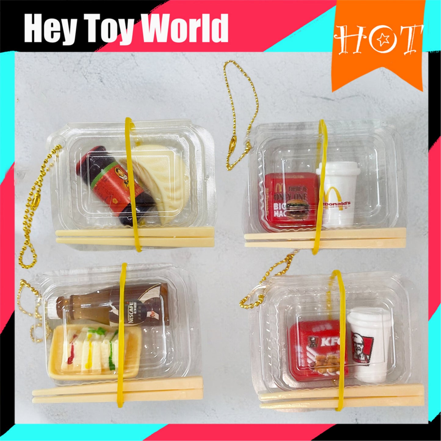 Mini Plastic Bento Fast Food Box Set with Chopsticks