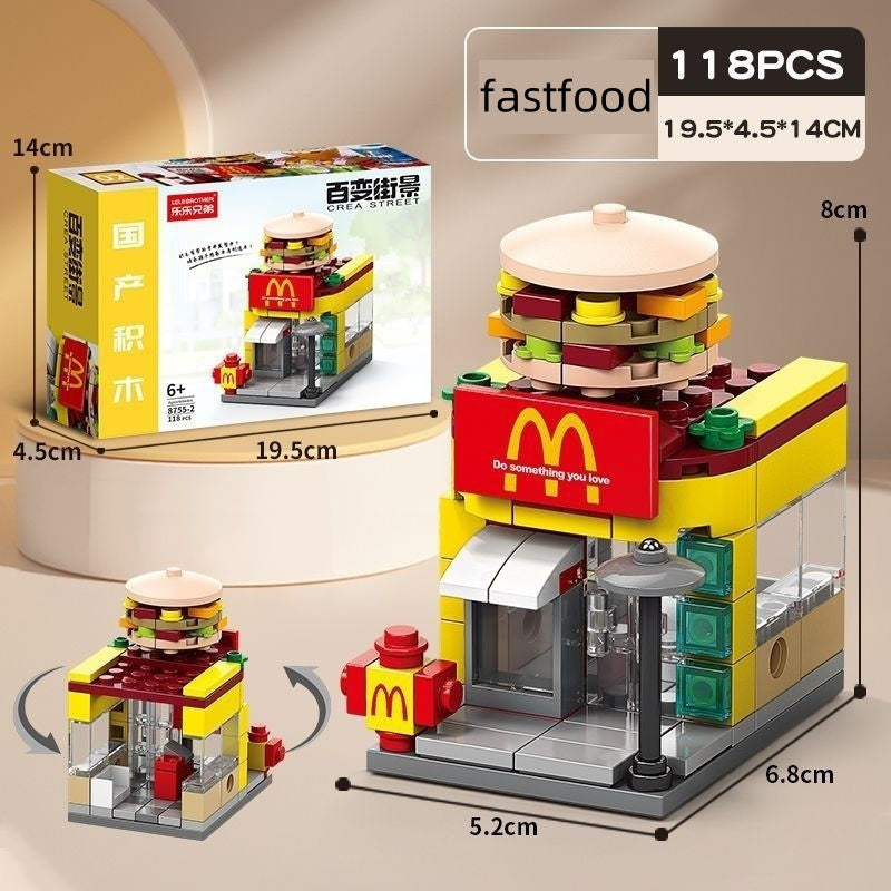 Mini Fast Food Drink Shop Building Block Toys Puzzle Gifts