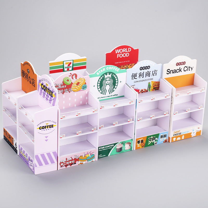 Mini 7-11 Starbucks Supermarket Bakery Shelves for Doll Houses