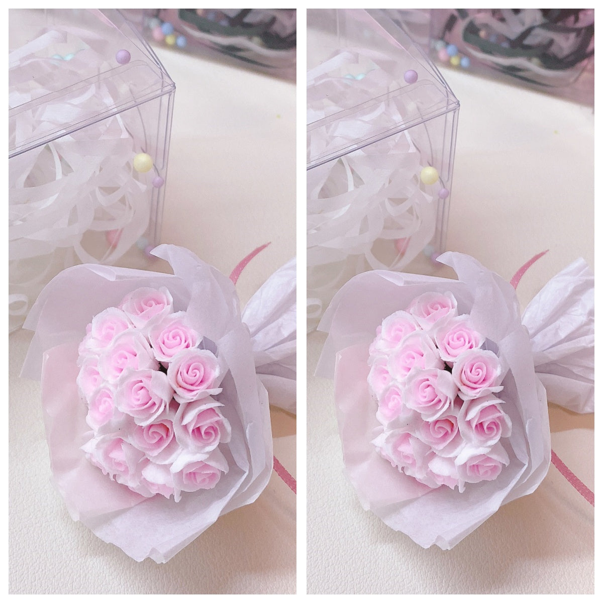 Mini Handmade Clay Roses Flower with Box for Decorating Gift Mini Doll House