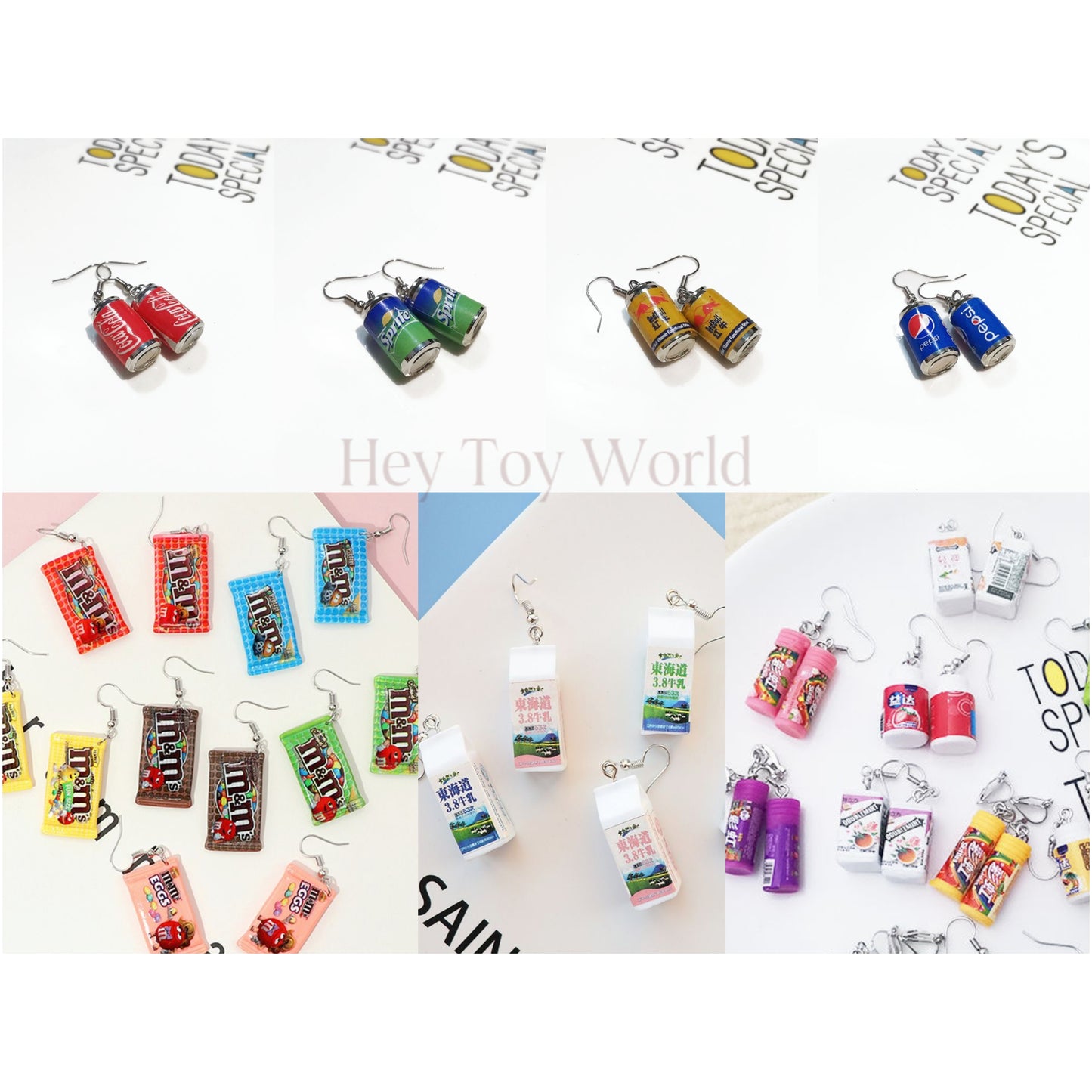 Unique DIY Earrings with mini Toy Bottles Food Cartoon Style